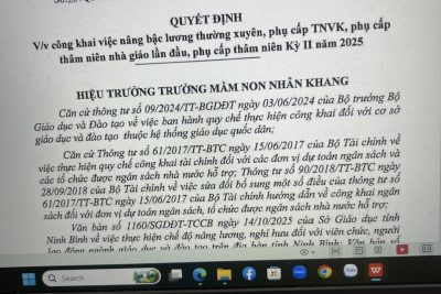 Công khai việc nâng bậc lương thường xuyên, phụ cấp TNVK, phụ cấp thâm niên nhà giáo lần đầu, phụ cấp thâm niên kỳ II năm 2025