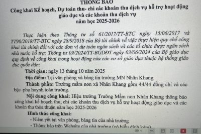 Công khai Kế hoạch, Dự toán thu – chi các khoản thu dịch vụ hỗ trợ hoạt động giáo dục và các khoản thu dịch vụ năm học 2025 – 2026